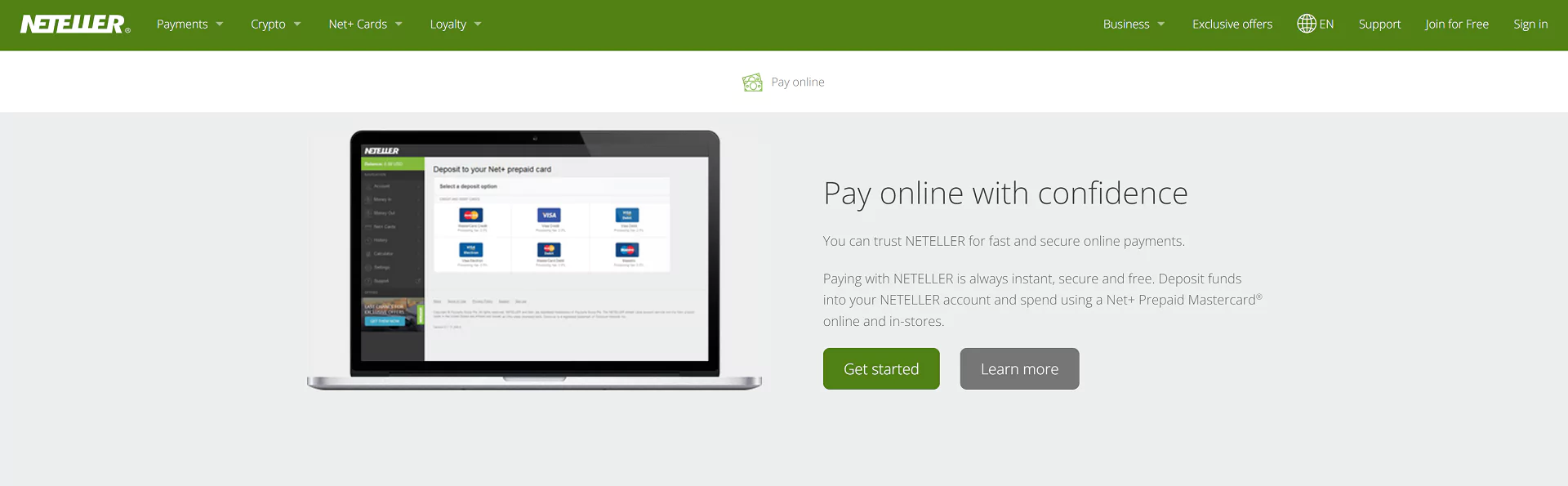 Screenshot of Neteller Site.