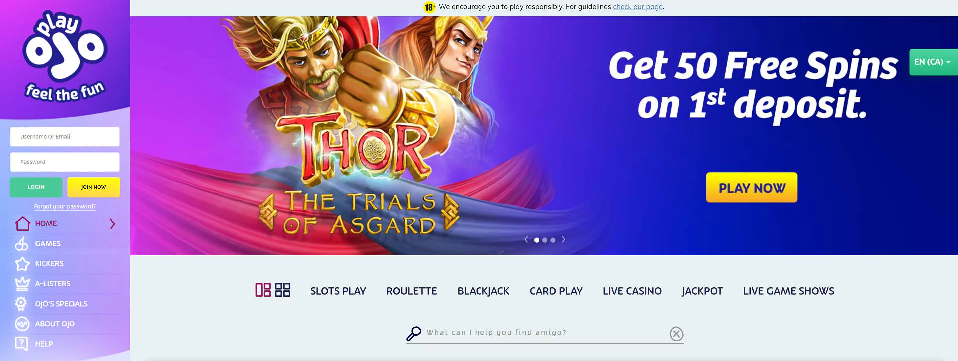 PlayOjo Casino Screenshot
