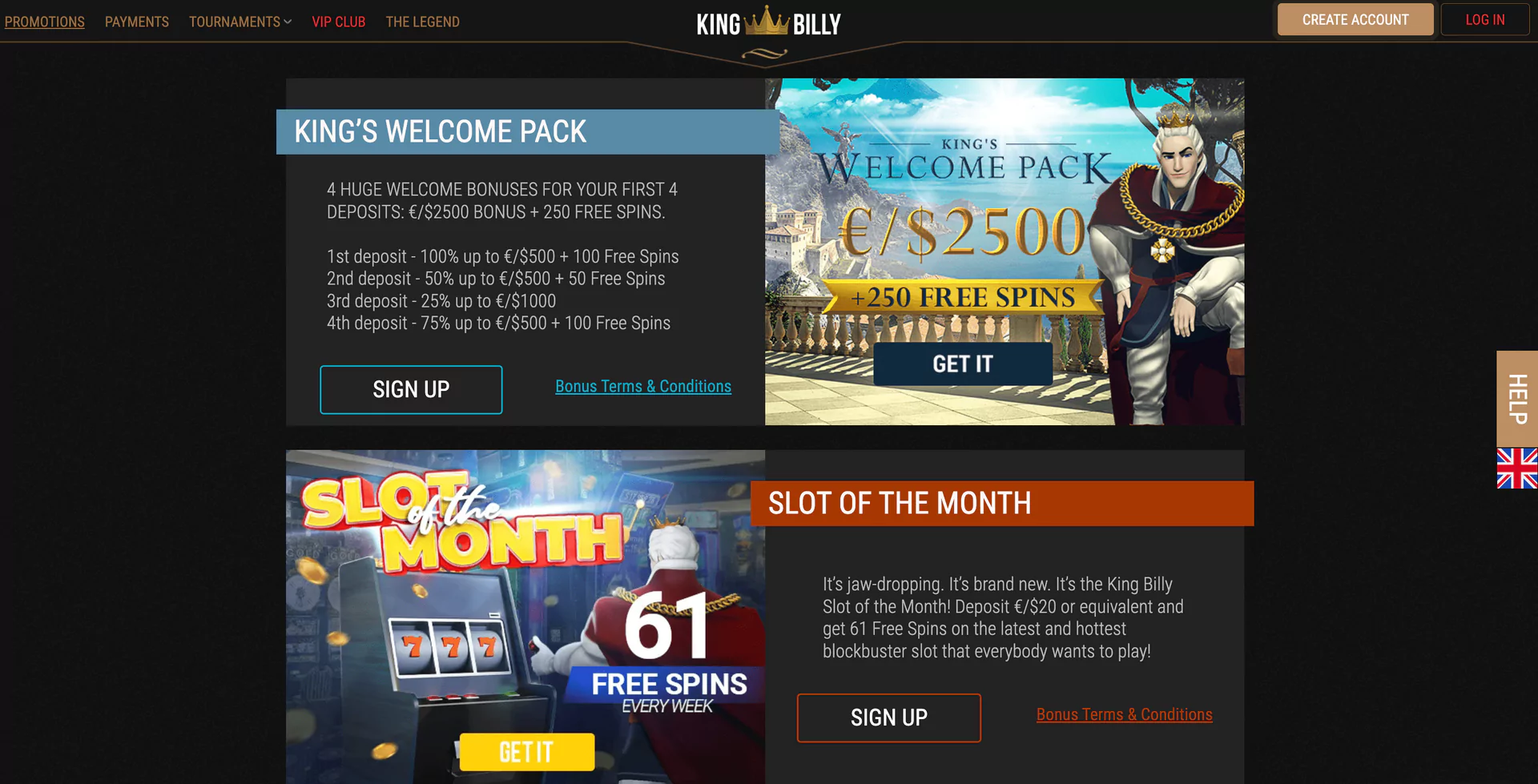 Bonuses at King Billy's