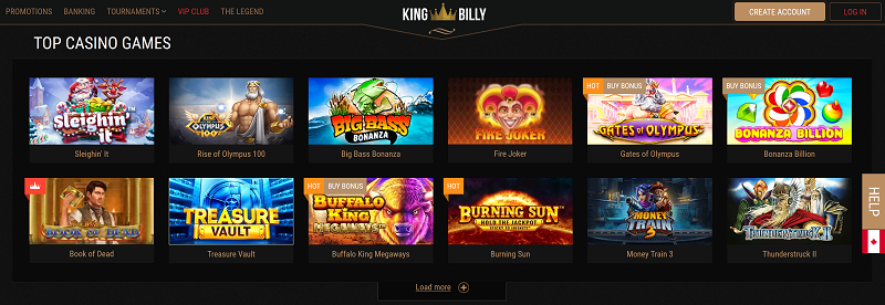King Billy Casino Games