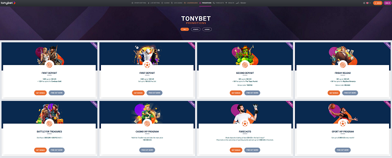 TonyBet Casino Bonuses