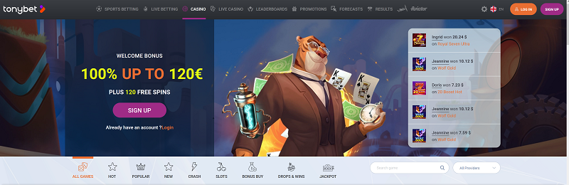 TonyBet Main Page