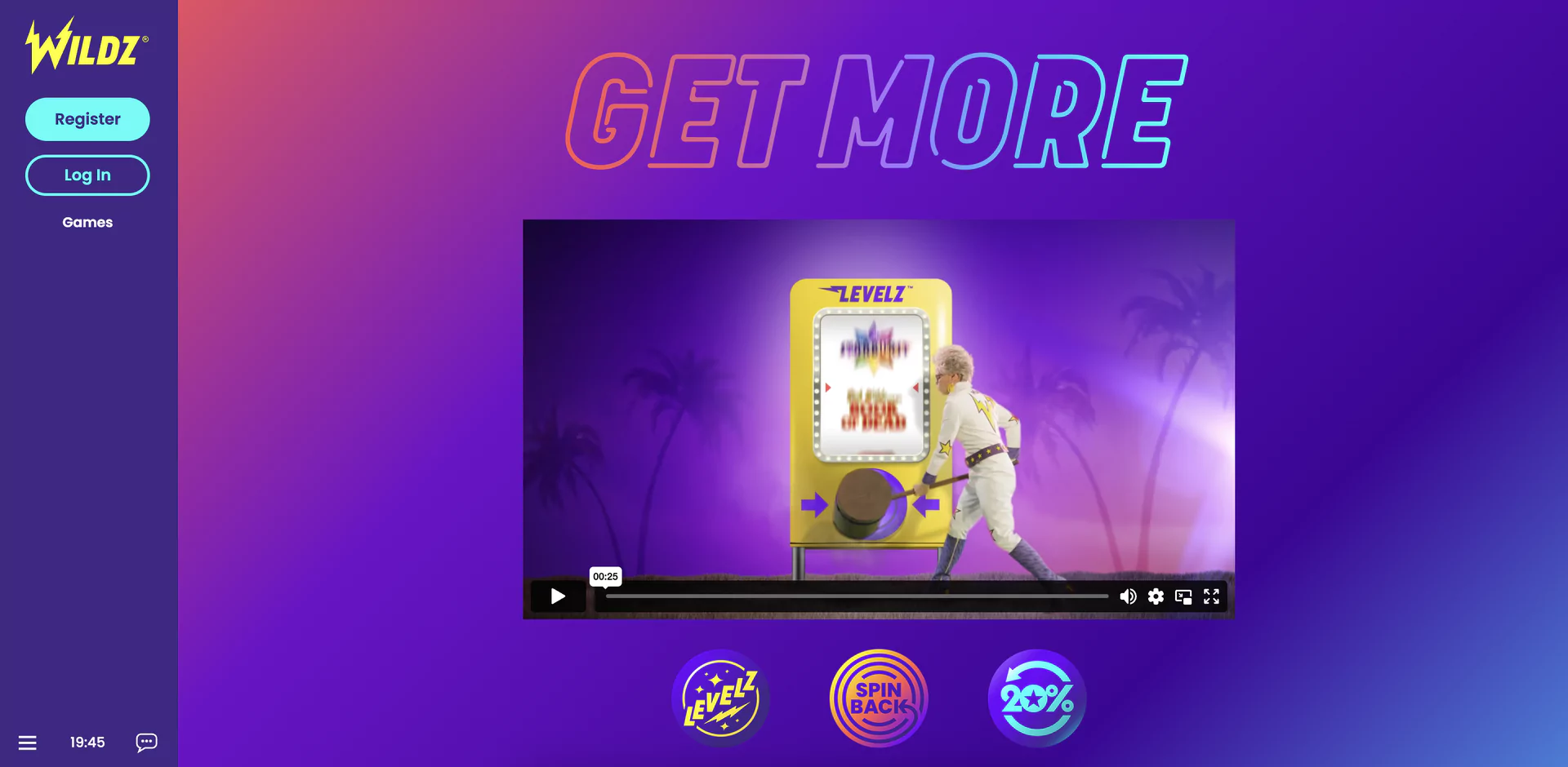 Main page at Wildz Casino