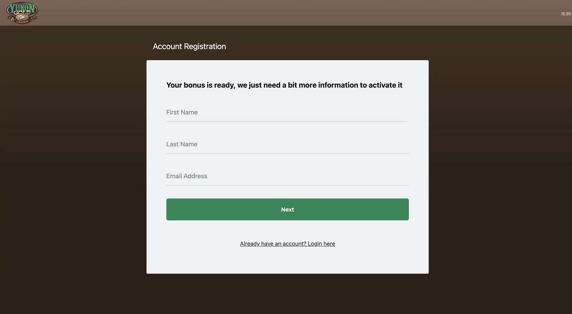 Yukon Gold casino registration