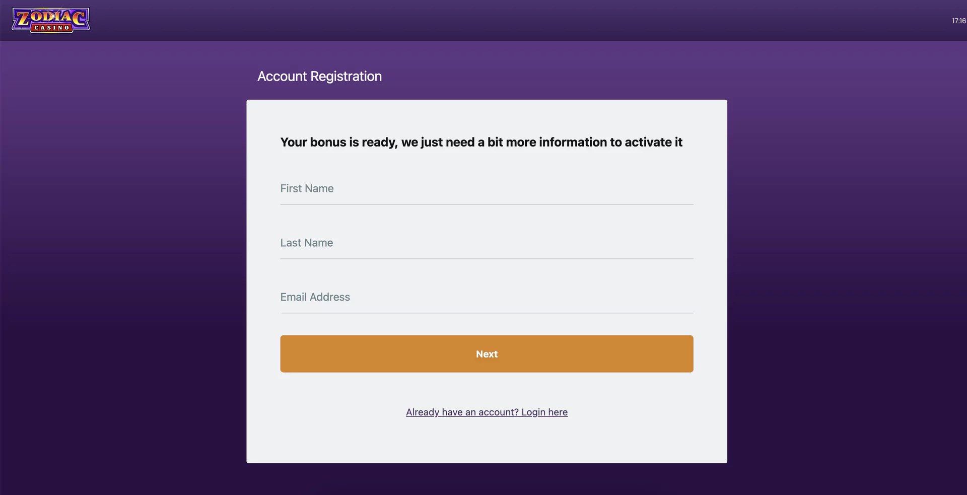 Signup at Zodiac