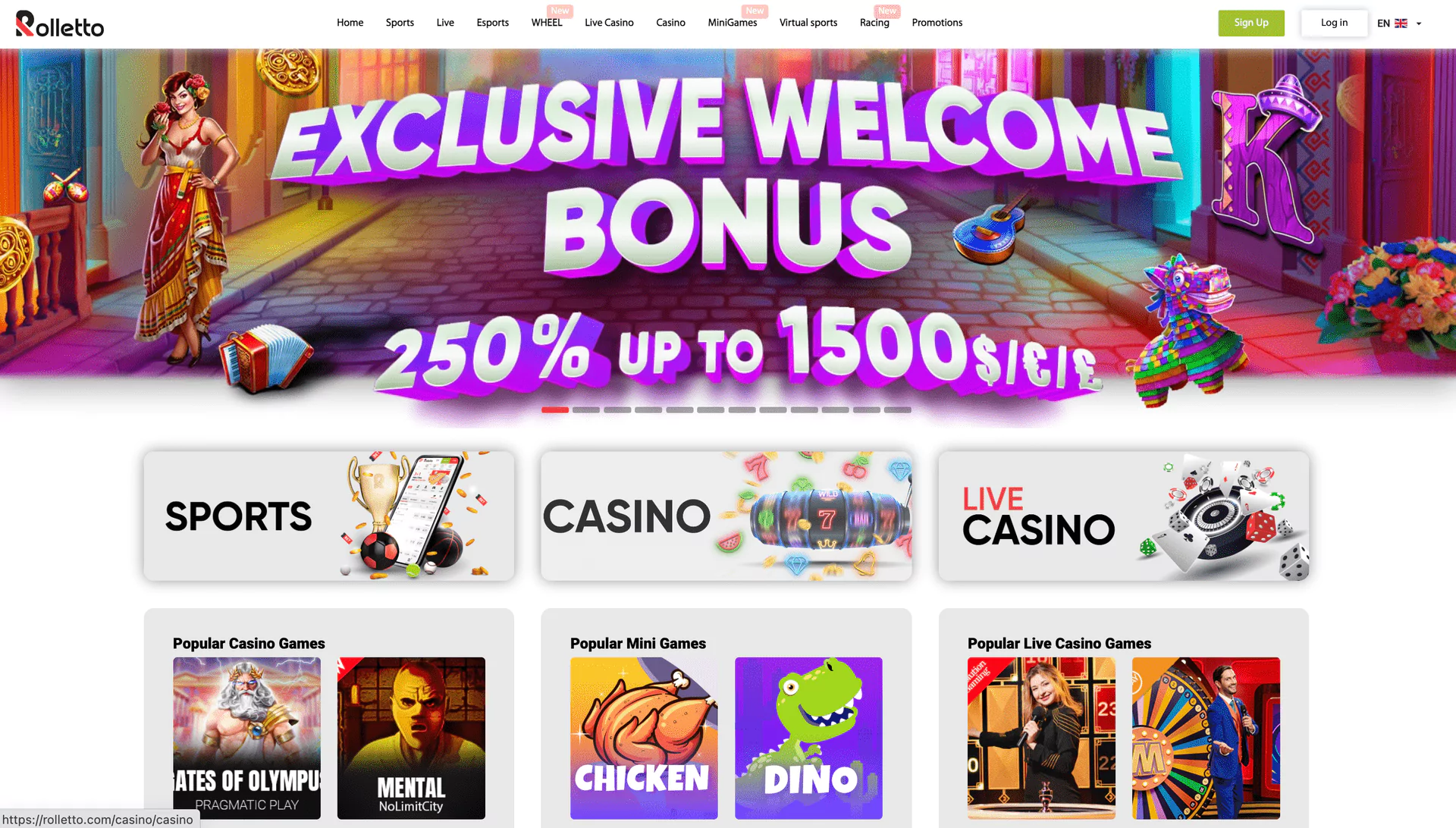 Screenshot of the Rolletto Casino