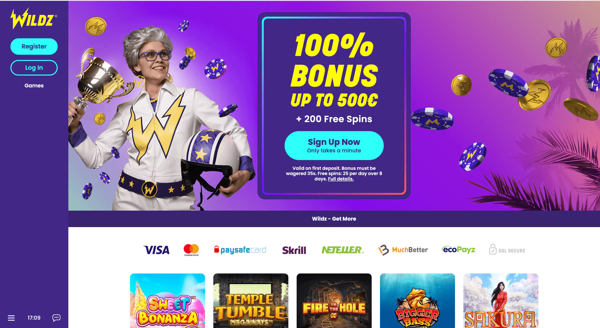 Screenshot of the Wildz Casino