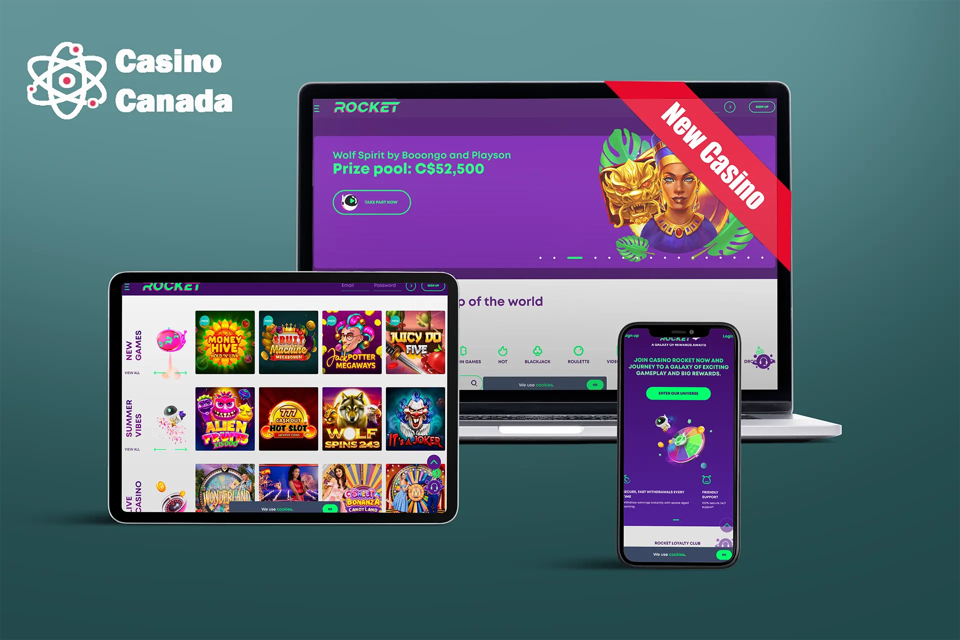 Screenshots showcasing the Rocket New Casino.