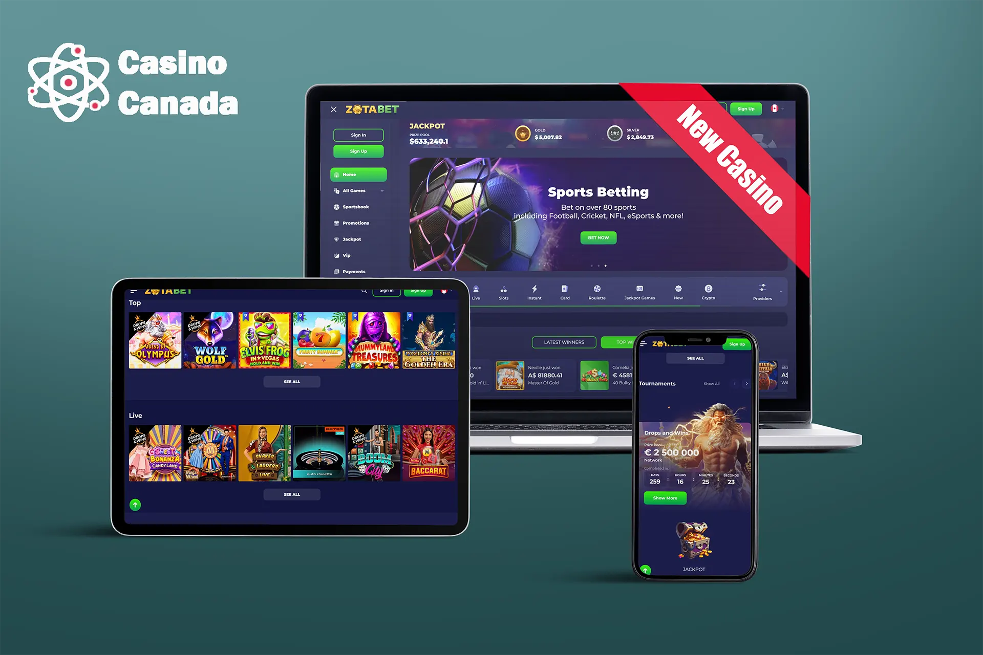 Screenshots of the Zotabet New Casino.